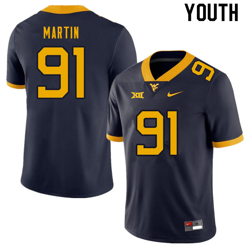 Youth #91 Sean Martin West Virginia Mountaineers College Football Jerseys Sale-Navy